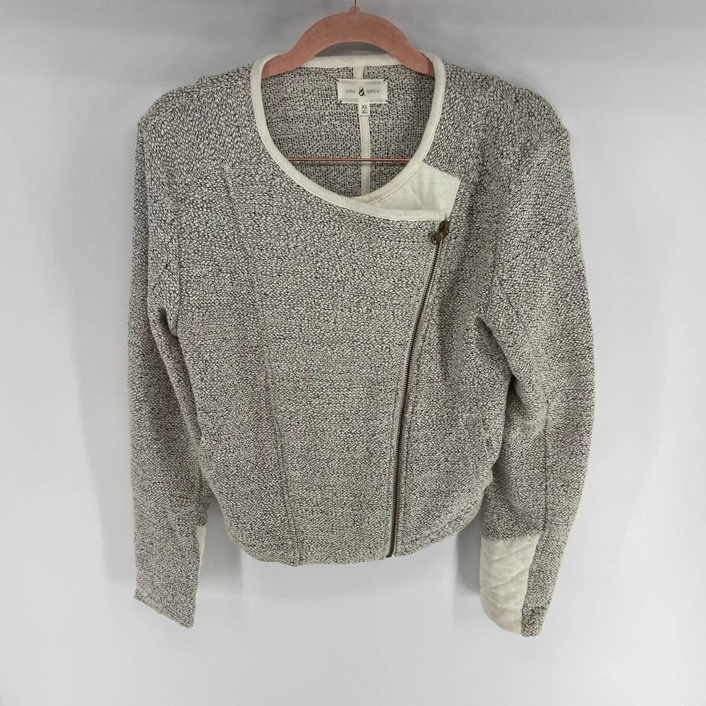 Lou & Grey White Gray marble knit light Moto Jacket womens xs